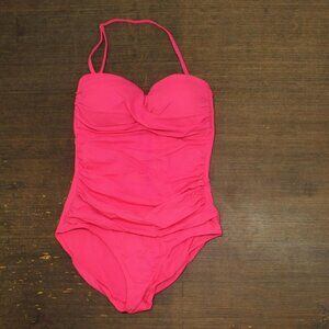Anne Cole Womens Shirred Twist Front One-Piece Swimsuit Hot Flamingo Pink 8
